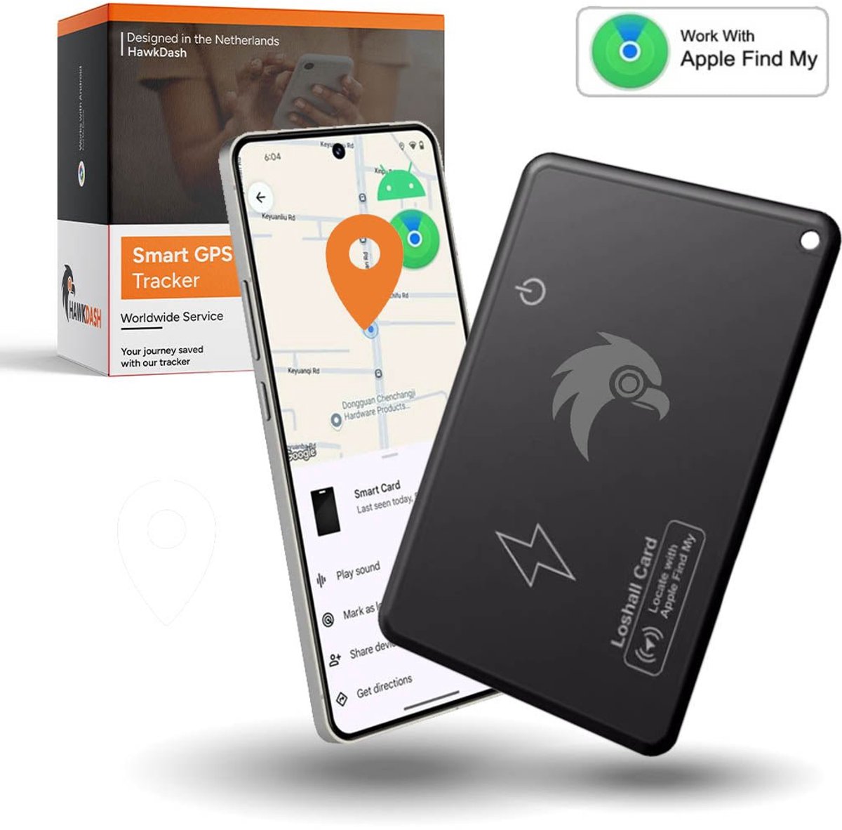VCTparts® HawkDash Ultradunne Global GPS IOS iPhone Tracker Card – Draadloos Opladen Waterdichte Smart Wallet Tracker Compatibel met Apple Find My Device