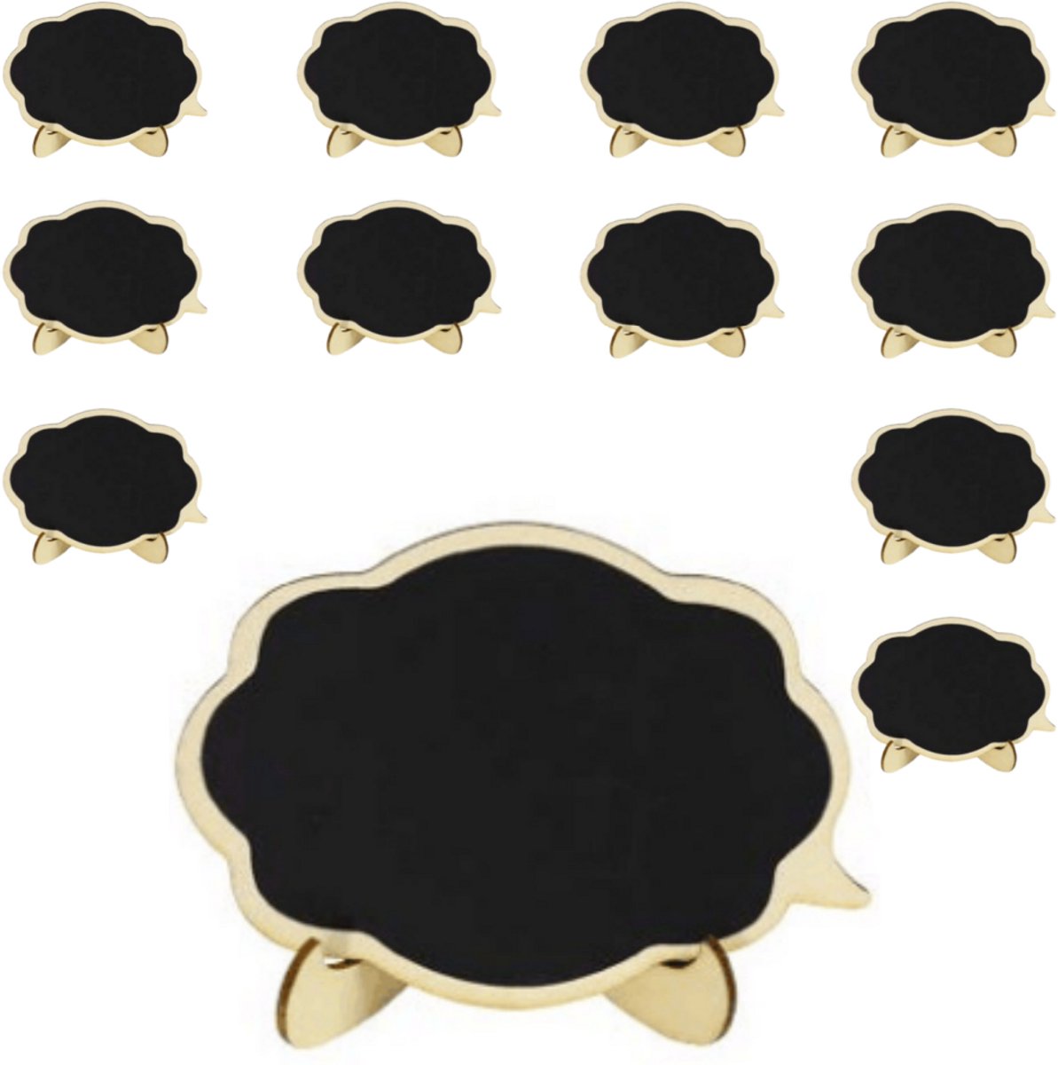 longziming -Set van 12 Mini Uitwisbare Krijtborden – Wolkvorm – Houten Rand – Decoratief Tafelbord voor Feesten, Memo’s & Etiketten