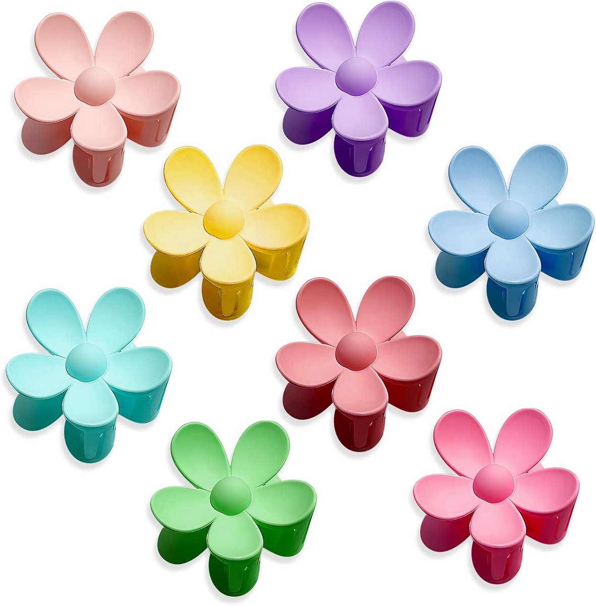 8x Grote Matte Bloemen Haarklemmen in Verschillende Kleuren voor Dames