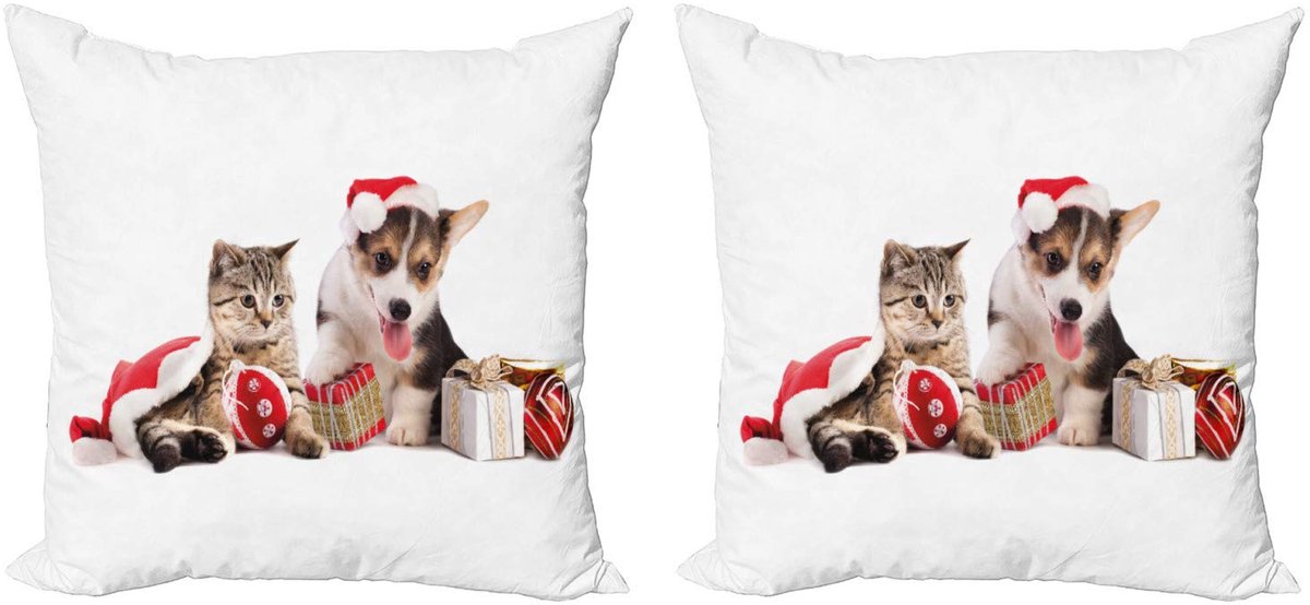 ABAKUHAUS Kussenhoes 50x50 cm – Set van 2 – Dubbelzijdig bedrukt – Kerst Bruin
