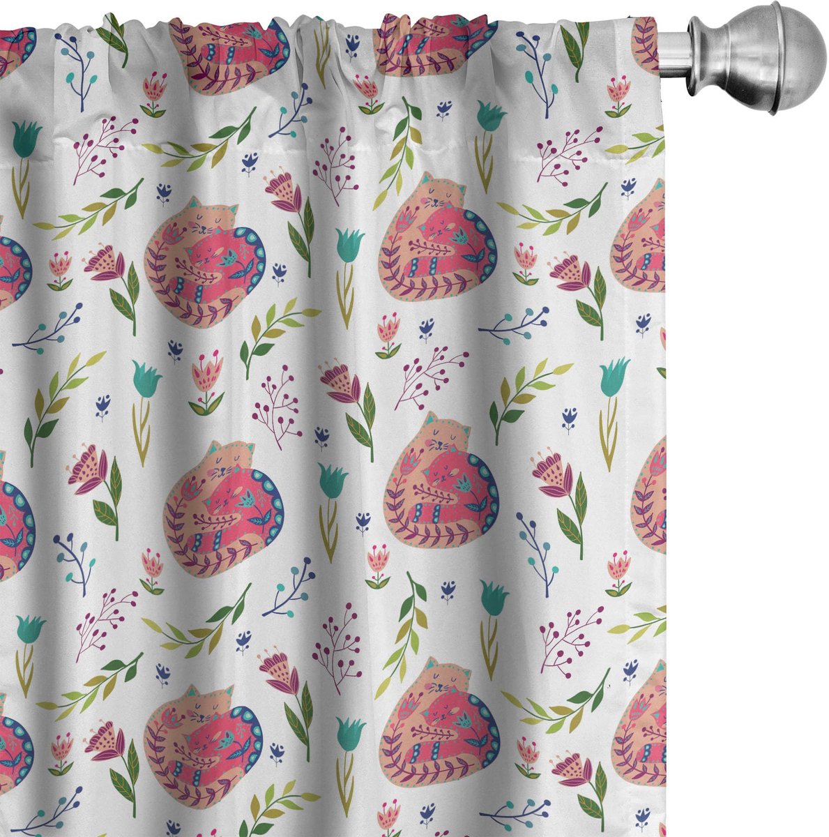 ABAKUHAUS kattengordijnen – Scandi-kunst – 2x75x225 cm – microvezel, wit/multicolor