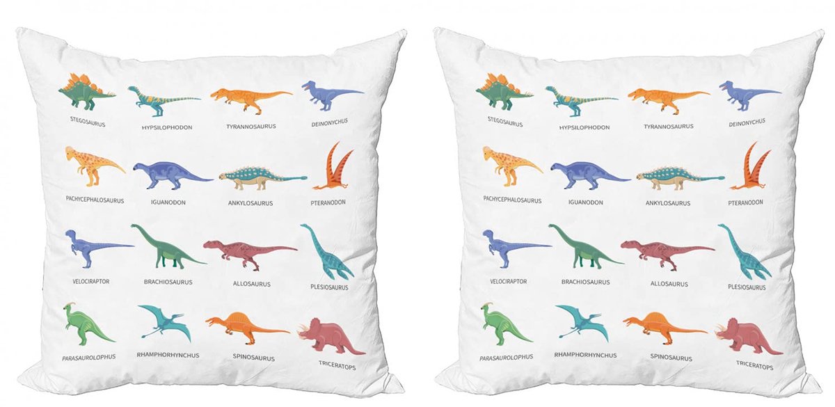ABAKUHAUS Tyrannosaurus Kussenhoes Set – 2x40x40 cm – Dubbelzijdig bedrukt, multicolor Meerkeurig