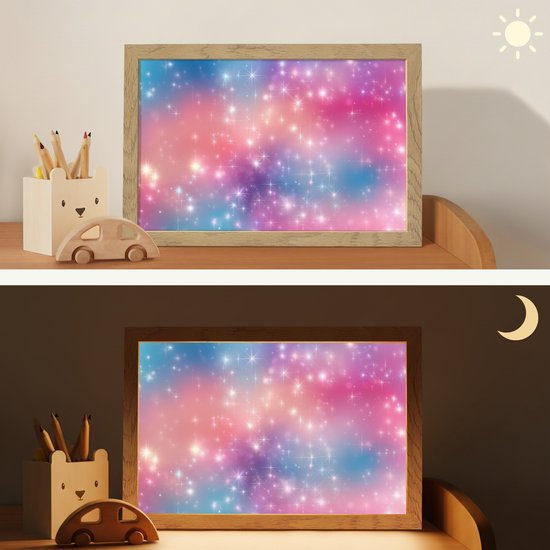 Nachtlampje 30x20 cm - Kinder lamp - Sterren - Abstract - Kleuren - Tafellamp kinderkamer - Slaapkamer lamp - Bedlamp kinderen - Kinderlampje stopcontact - Wandlamp babykamer - Nachtlampjes van Merkloos — afbeelding 4