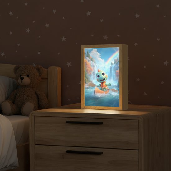 Nachtlampje 20x30 cm - Kinder lampje - Dino - Natuur - Waterval - Tafellamp kinderkamer - Slaapkamer lamp - Bedlamp kinderen - Kinderlampje stopcontact - Wandlamp babykamer - Nachtlampjes van OnlyWow — afbeelding 2