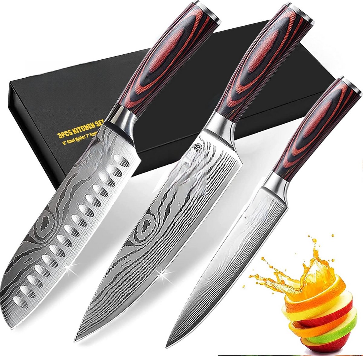 PromoHome Professionele Keukenmessenset - 3-delige Set met Scherpe Bladen