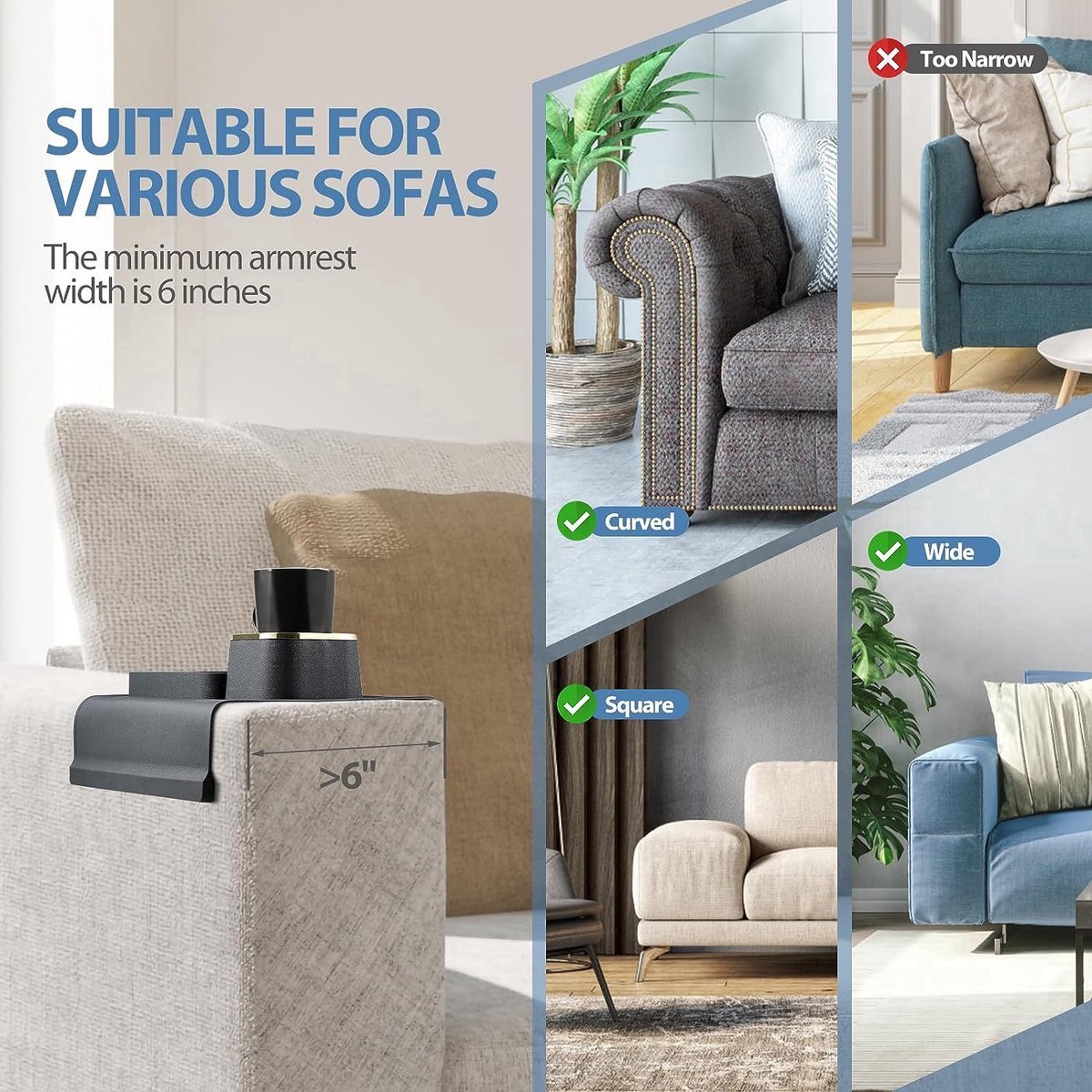 Stunq® Sofatablet, bank, drankhouder & sofa, dienblad, siliconen, antislip, met bekerhouder, antislip basis, bekerhouder, bank, armleuning (zwart)