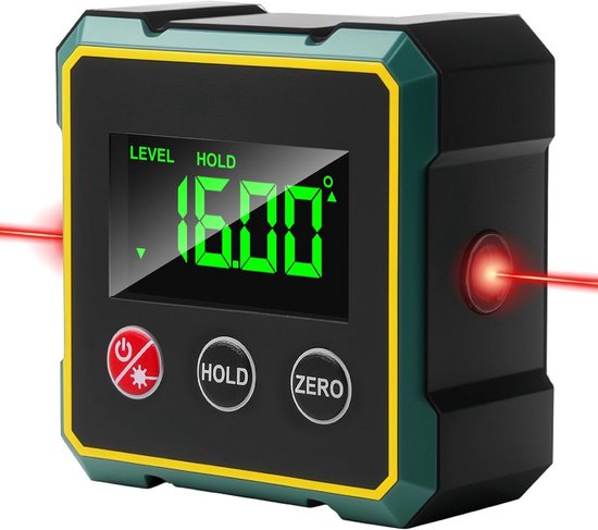 Foto: Digitale waterpas en hoekmeter met laser en lcd display