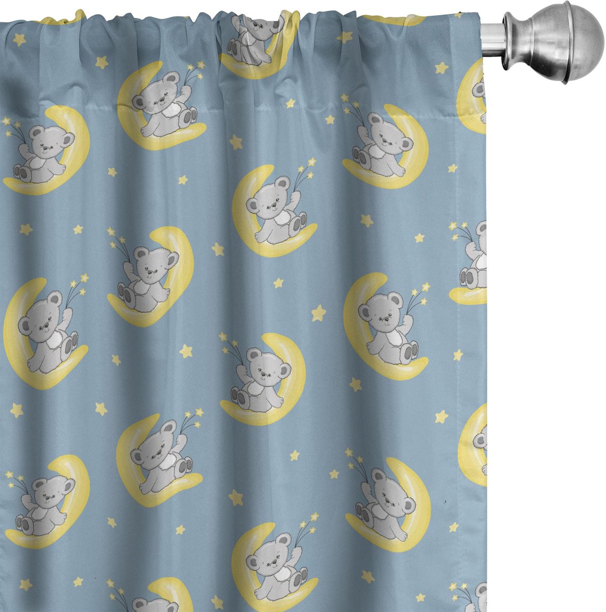 ABAKUHAUS Dromen Teddyberen maan – Voorhangen 2x75x175 cm – Microvezel Blasser azurblauer Staub