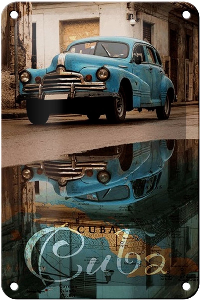 Blechschild Spruch 12x18cm Cuba Auto blau Oldtimer