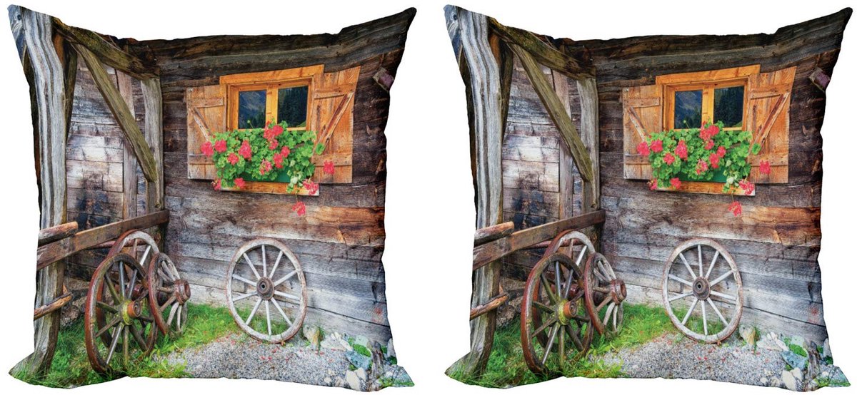 ABAKUHAUS Kussenhoezen Set – 2x45x45 cm – Dubbelzijdig Bedrukt – Bruin Groen Rood