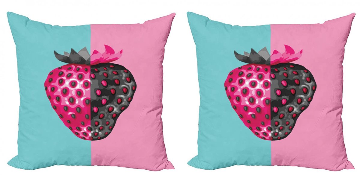 ABAKUHAUS Fruit Kussenhoes-Set – 2x 45x45 cm – Dubbelzijdig bedrukt – Abstract aardbei-motief – Antraciet-bleekblauw Anthrazit grau