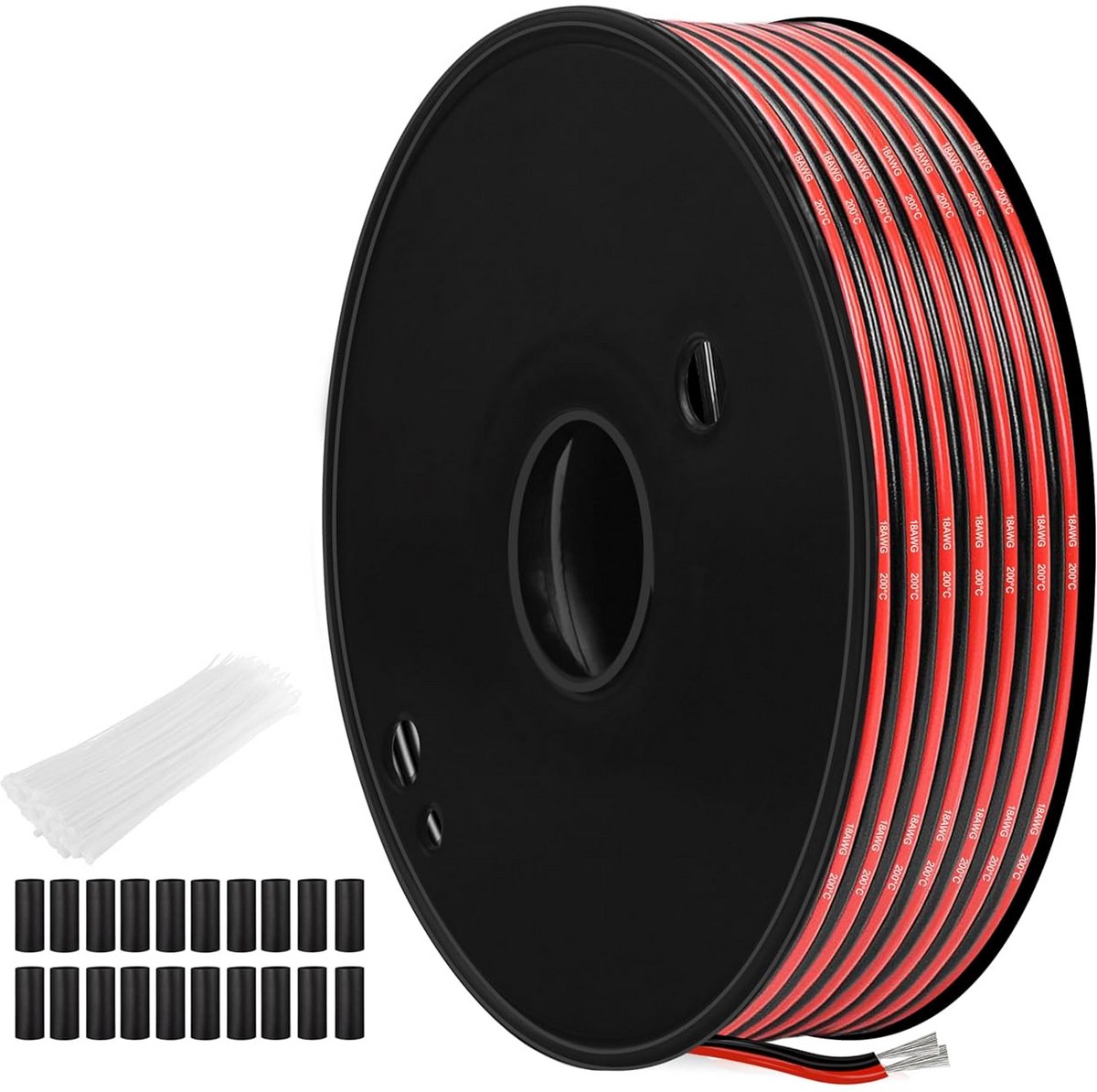 Flexibele Siliciumkabel 0.82 mm² (18 AWG) Rood/Zwart, 25 Meter, Hoog Temperatuurbestendig