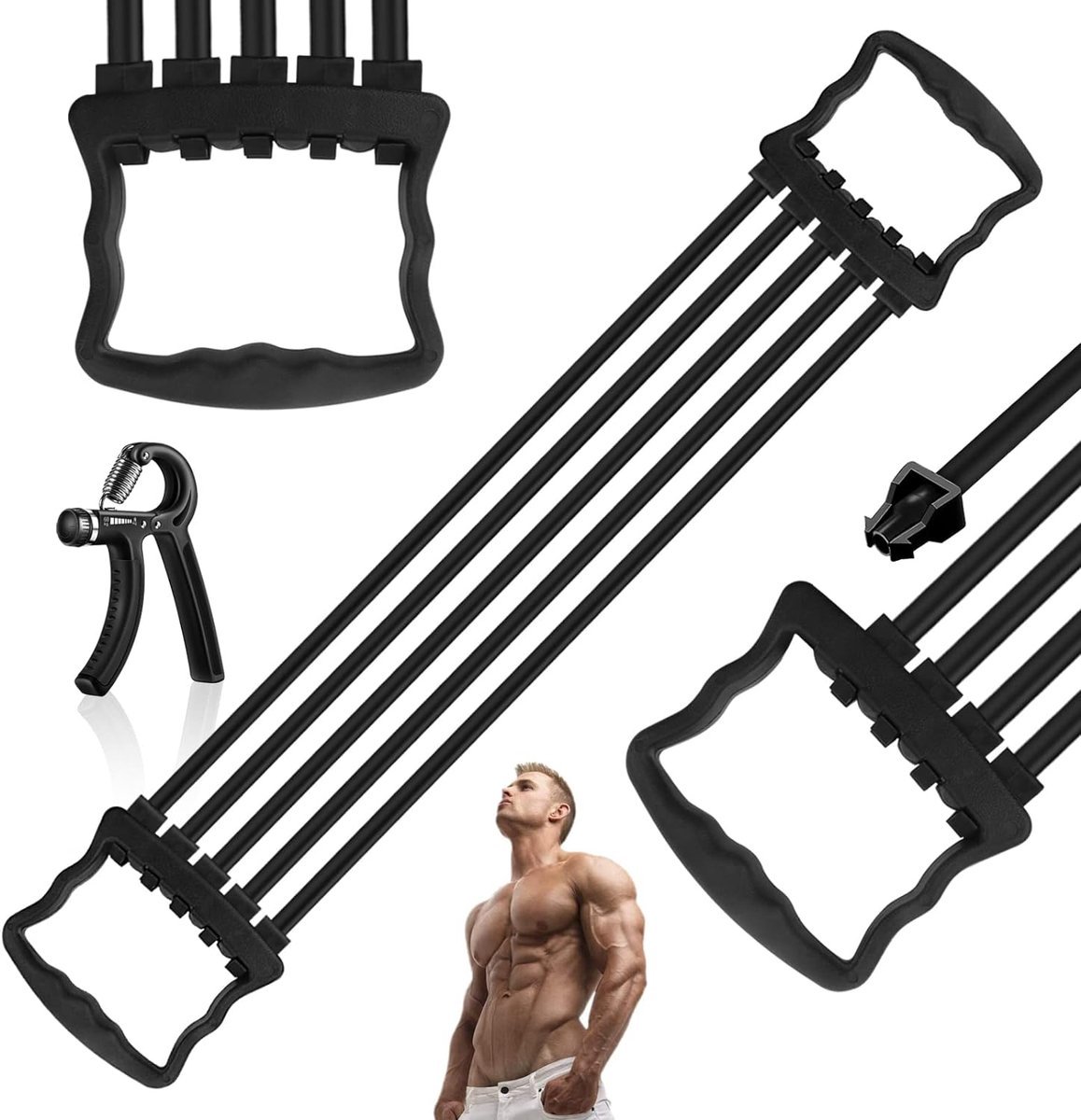 Stunq® 1 stuk verstelbare borstexpander, borstexpander fitness met 5 buizen, met 1 handtrainer, voor thuis, fitness, schouder armspiertraining gebruikt