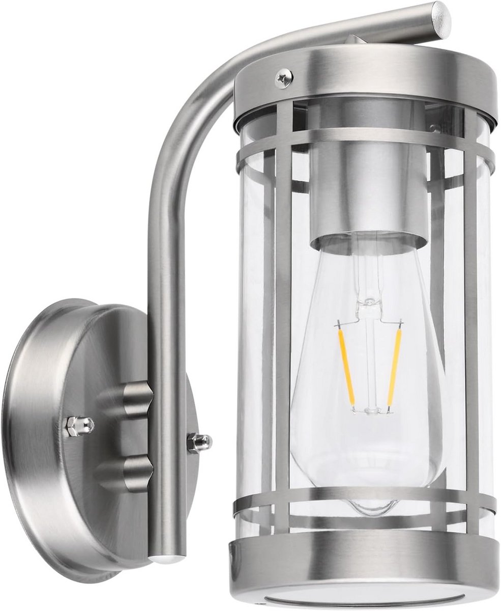 Moderne Zilverkleurige Buitenwandlamp RVS IP44 - Geschikt voor Veranda en Entree