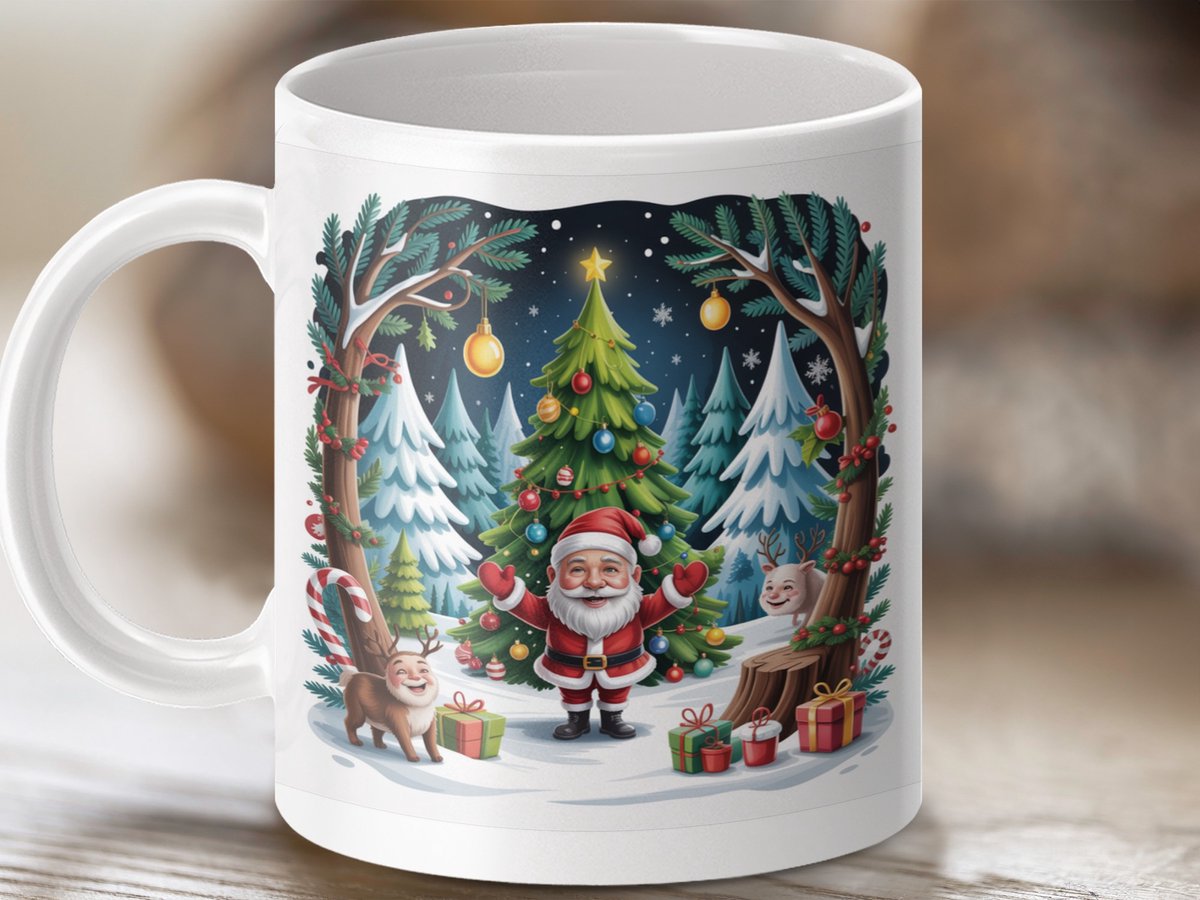 Mok Kerstmis Kerstman scène mok, Feestelijke mok, Kerst cadeau, Vakantie mok, Kerstmis decoratie, Kerstboom mok, Santa mok