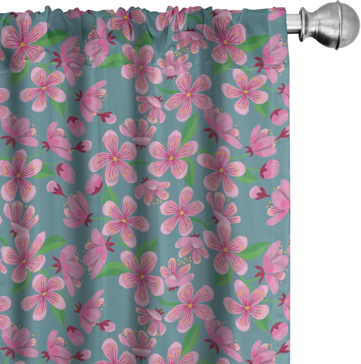 ABAKUHAUS Kersenbloesem – Gordijnen – 2x75x225 cm – Microvezels, halverduisterend Blauw
