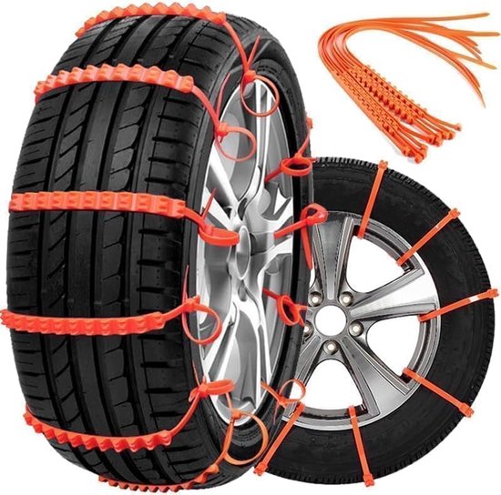KZQ Sneeuwkettingen - Verstelbare sneeuwbanden - Nylon materiaal - Geschikt voor bestuurders en buitengebruikers - Geschikt voor banden van 14,5 tot 29,5 cm breed - Uitstekende wintertractie - Sterke grip - 40 kettingen per verpakking - Oranje