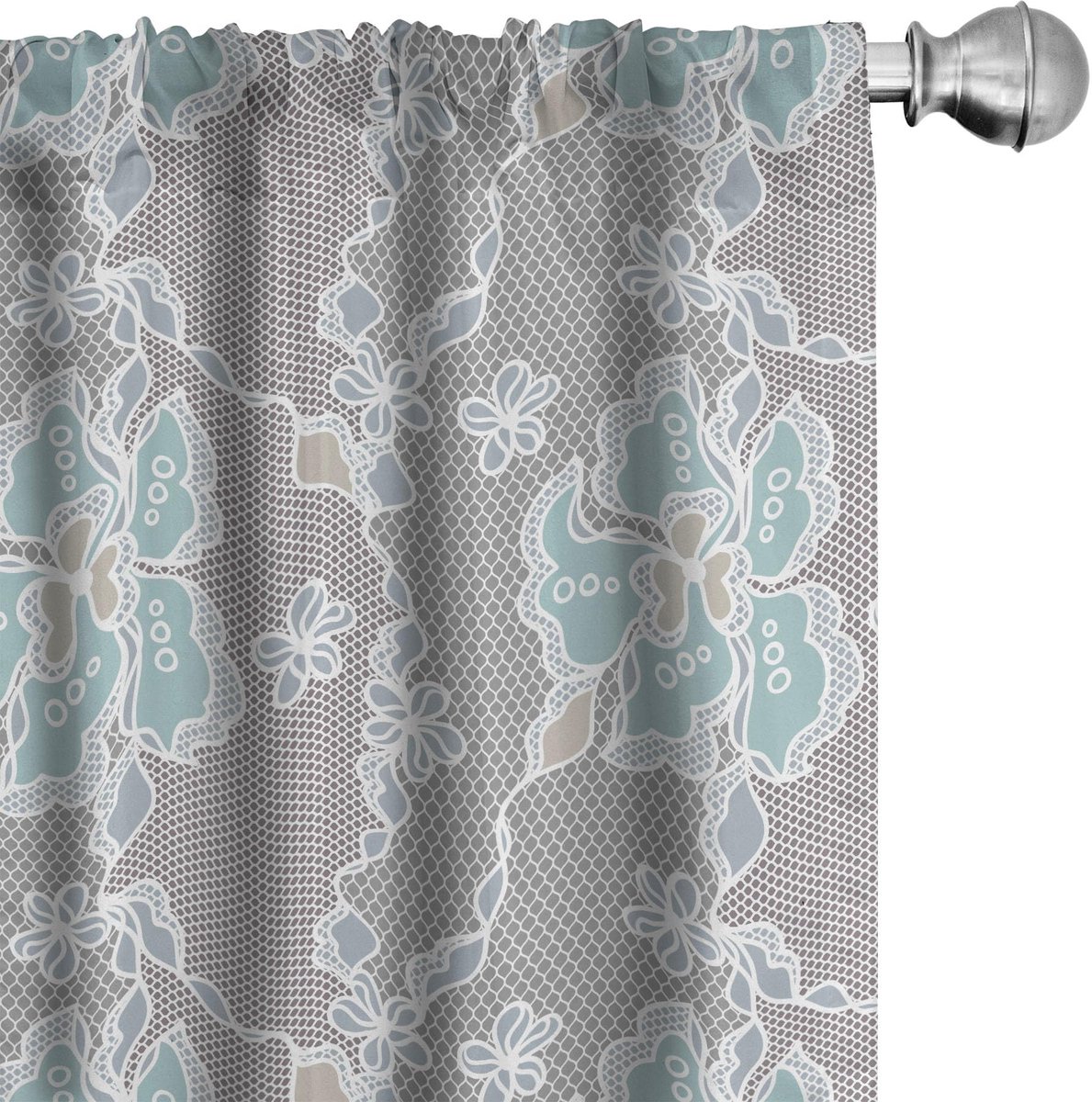 ABAKUHAUS Bloemen Gordijnen – 2x75x175 cm – Microvezel – Grijs Seafoam