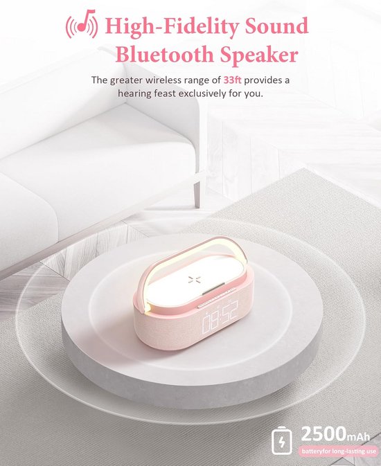 Bluetooth Speaker met Draadloze Oplader, FM-Radio en Dimbaar Nachtlampje — afbeelding 3