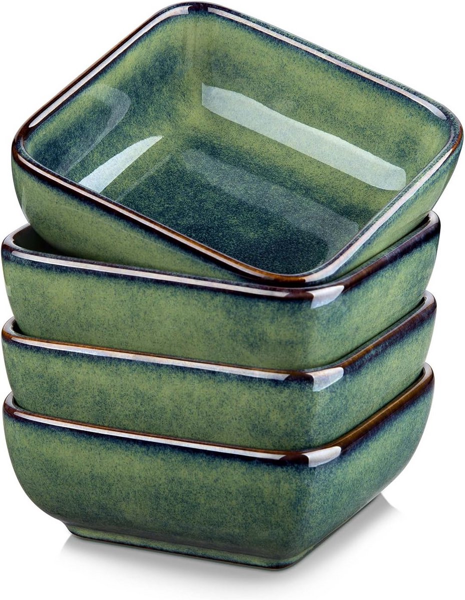 Set van 4 Vierkante Keramische Dip-schaaltjes voor Sauzen en Snacks