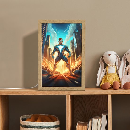 Nachtlampje 20x30 cm - Kinder lampje - Superhelden - Kinderen - Jongens - Tafellamp kinderkamer - Slaapkamer lamp - Bedlamp kinderen - Kinderlampje stopcontact - Wandlamp babykamer - Nachtlampjes van OnlyWow — afbeelding 3