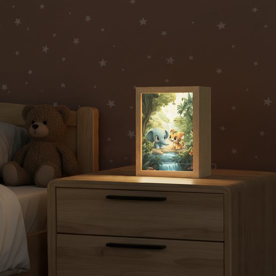 Nachtlampje 15x20 cm - Kinder lamp - Olifant - Tijger - Bos - Jungle - Tafellamp kinderkamer - Slaapkamer lamp - Bedlamp kinderen - Kinderlampje stopcontact - Wandlamp babykamer - Nachtlampjes van Merkloos — afbeelding 2
