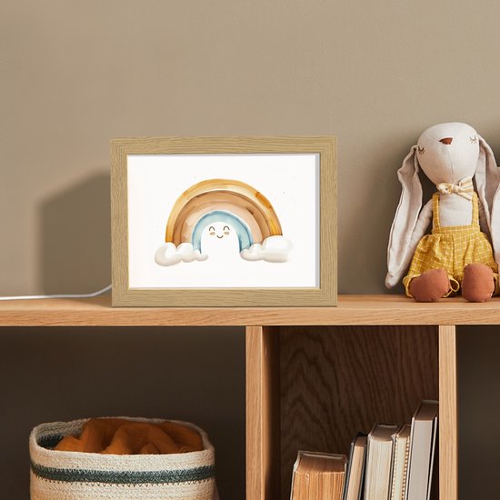Nachtlampje 20x15 cm - Kinder lampje - Regenboog - Pastel kleuren - Tafellamp kinderkamer - Slaapkamer lamp - Bedlamp kinderen - Kinderlampje stopcontact - Wandlamp babykamer - Nachtlampjes van OnlyWow — afbeelding 3