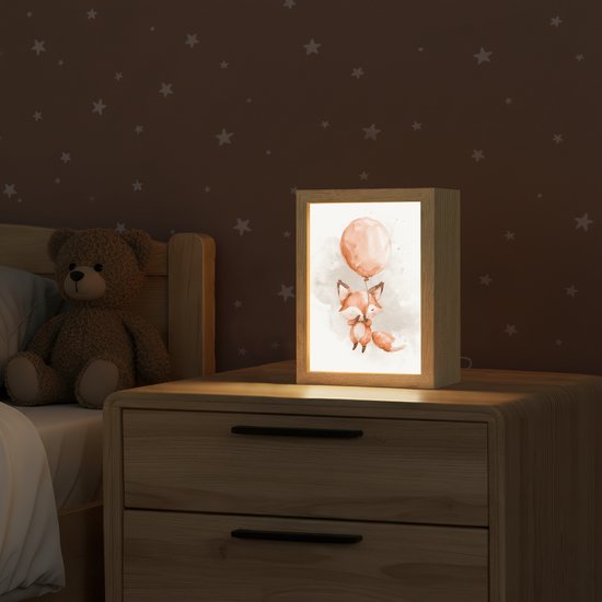 Nachtlampje 15x20 cm - Kinder lampje - Vos - Pastel kleuren - Dier - Tafellamp kinderkamer - Slaapkamer lamp - Bedlamp kinderen - Kinderlampje stopcontact - Wandlamp babykamer - Nachtlampjes