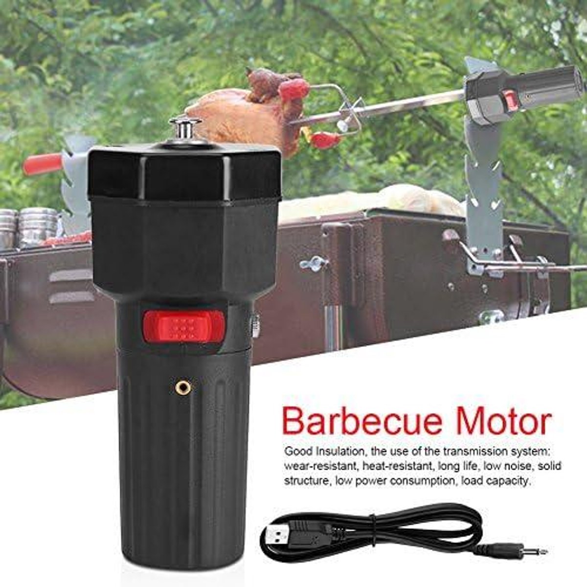 Rotator Grillmotor voor BBQ spiesen op batterij met USB-kabel