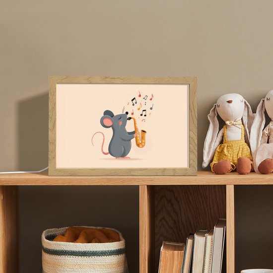 Nachtlampje 30x20 cm - Kinder lampje - Muis - Saxofoon - Muzieknoten - Tafellamp kinderkamer - Slaapkamer lamp - Bedlamp kinderen - Kinderlampje stopcontact - Wandlamp babykamer - Nachtlampjes van Merkloos — afbeelding 3
