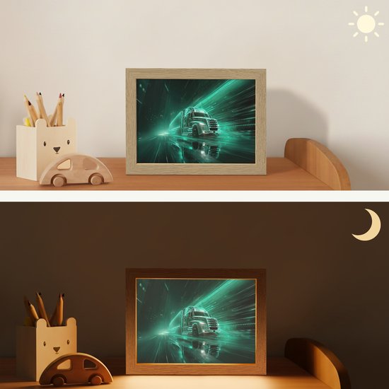 Nachtlampje 20x15 cm - Kinder lamp - Vrachtwagen - Snelheid - Groen - Neon - Tafellamp kinderkamer - Slaapkamer lamp - Bedlamp kinderen - Kinderlampje stopcontact - Wandlamp babykamer - Nachtlampjes van Merkloos — afbeelding 4