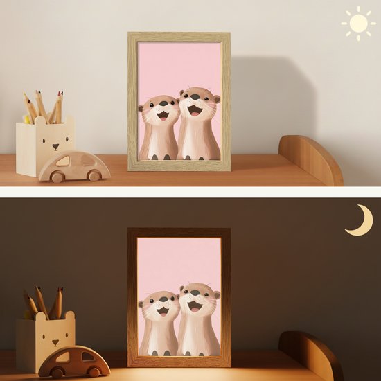 Nachtlampje 15x20 cm - Kinder lamp - Otters - Glimlach - Bruin - Tafellamp kinderkamer - Slaapkamer lamp - Bedlamp kinderen - Kinderlampje stopcontact - Wandlamp babykamer - Nachtlampjes van Merkloos — afbeelding 4