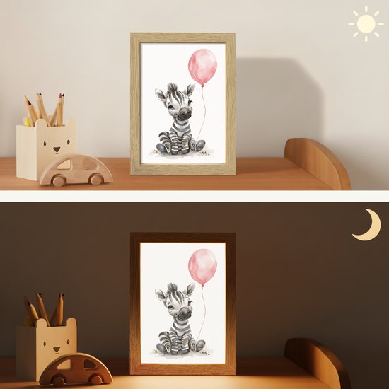 Nachtlampje 15x20 cm - Kinder lamp - Zebra - Baby - Dieren - Roze ballon - Tafellamp kinderkamer - Slaapkamer lamp - Bedlamp kinderen - Kinderlampje stopcontact - Wandlamp babykamer - Nachtlampjes van Merkloos — afbeelding 4