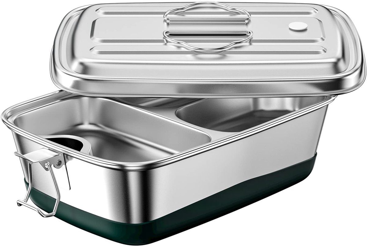 Ynkkvre - Lunchbox - Bento Box - Broodtrommel - RVS Lunchbox - Meerdere Vakken - Thermische Container - 304 RVS - 100% Lekdicht - Magnetron Veilig - Vaatwasserbestendig
