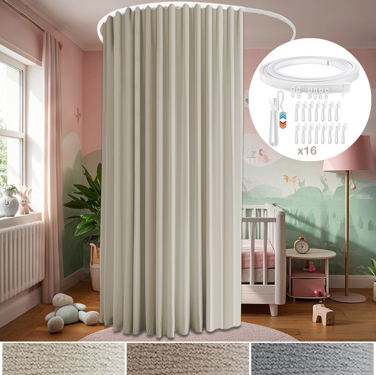 MUPOO Verduisterend Gordijn Set – Flexibele Rail, Licht, Geluid- en Warmtewerend – Stijlvolle Kamerafscheiding voor Woonkamer & Slaapkamer – Inclusief Gratis Montageset, 1 Stuk – Beige, 254×274 cm