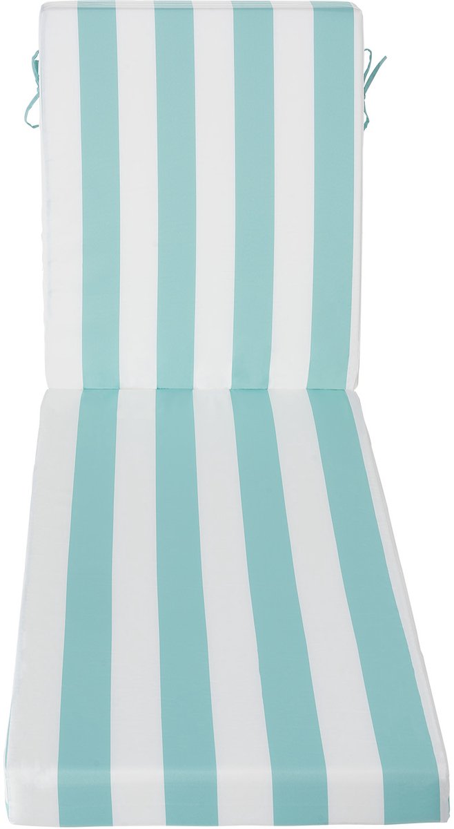 Chaise longue kussenset, 80 x 26 x 4 inch, set van 2 buitenkussens, waterafstotende en kleurvaste ligstoelkussens met bandjes, terrasstoelmatten voor bij het zwembad, groen-wit gestreept ontwerp