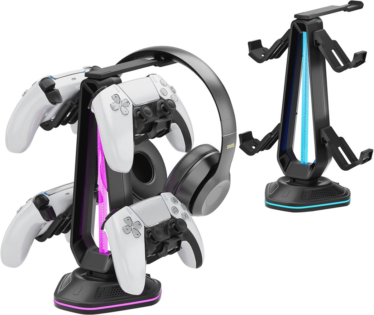 RGB Controller Houder met 9 Lichtmodi en USB Oplaadpoorten - Hoofdtelefoonstandaard voor Alle Koptelefoons en Controllers