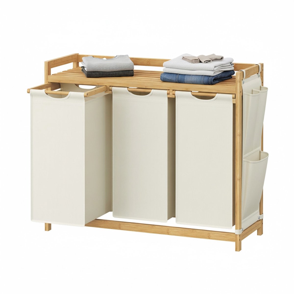 Wasmand – 3 vakken – Bamboe – Wasverzamelaar – 150 L