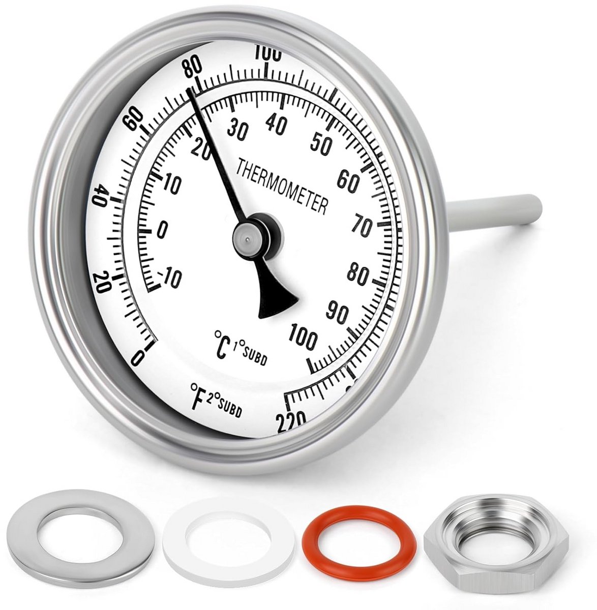 Bimetalen Thermometer 1/2" BSP voor Warm Water, CV-ketels en Leidingen | -10 tot 100°C