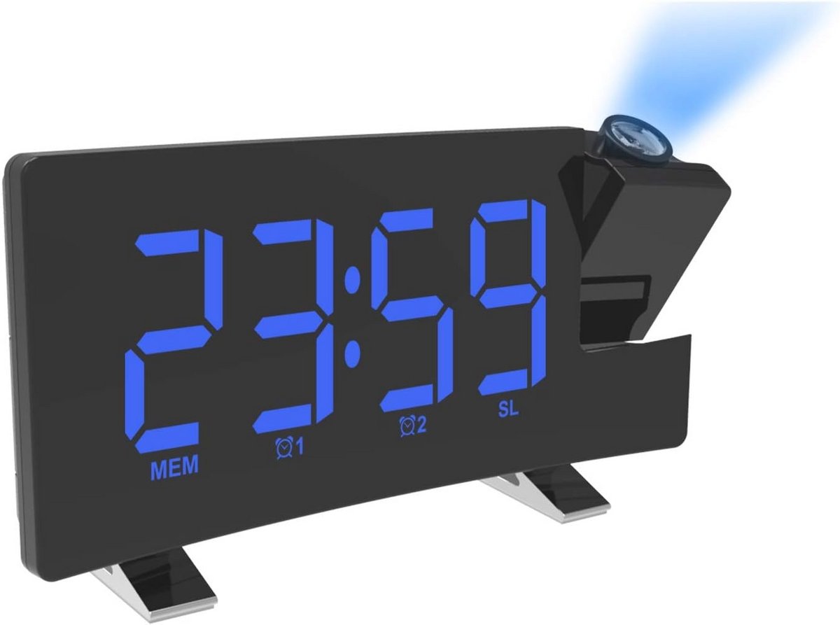 Projectiewekker voor slaapkamer met digitale wekkers en 180° draaibaar LED-display