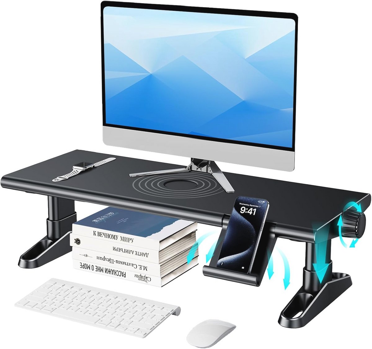 Verstelbare Monitorstandaard met Telefoonhouder - Laptop Riser en Organiser voor Bureau
