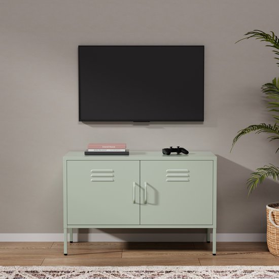 Lendo Online TV Meubel - TV kast - Dressoir voor woonkamer - Industriële Kast met verstelbare planken - Industrieel - Kasten - 100x40x65 cm (LxBxH) -Gepoedercoat staal - Metaal - Groen