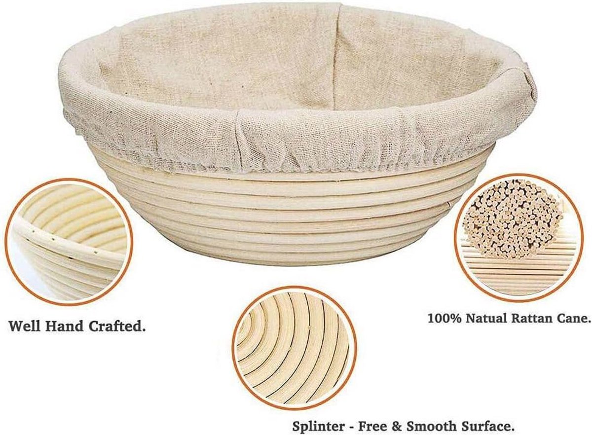 Ronde Rijsmand voor Brooddeeg - 18 x 9 cm - Wicker Mand met Linnen Inlegger