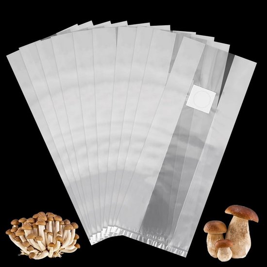 Paddenstoelkweekzakken, 25 x 50 cm PP paddenstoelkweekzakken, 0,5 micron- filters, 0,06 mm dik, Mushroom Grow Bag, paddenstoelkweekaccessoires