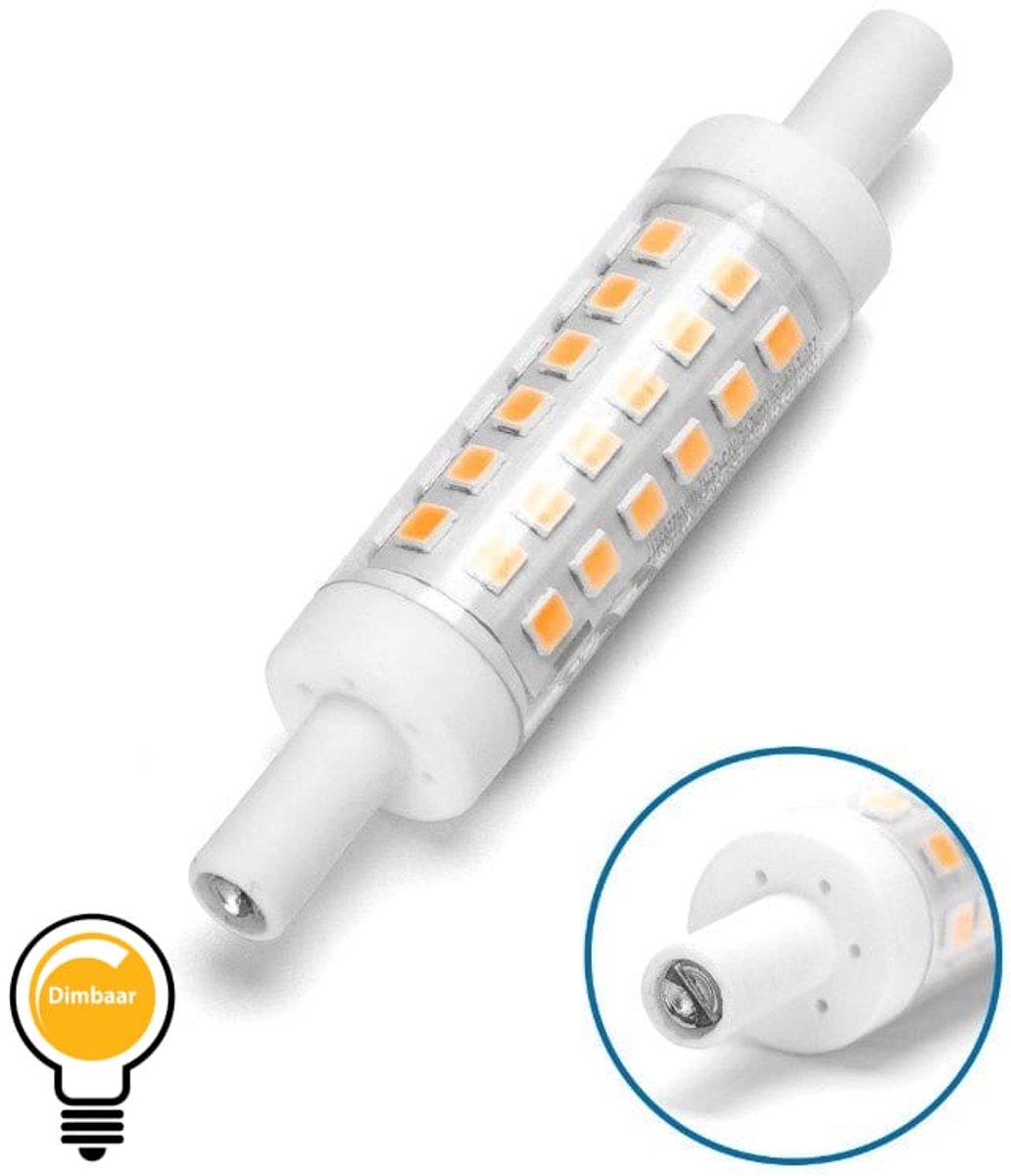R7s staaflamp daglichtwit 6000K dimbaar - triac | 78mmx15mm - LED 5W=45W halogeen - 450~500 Lumen