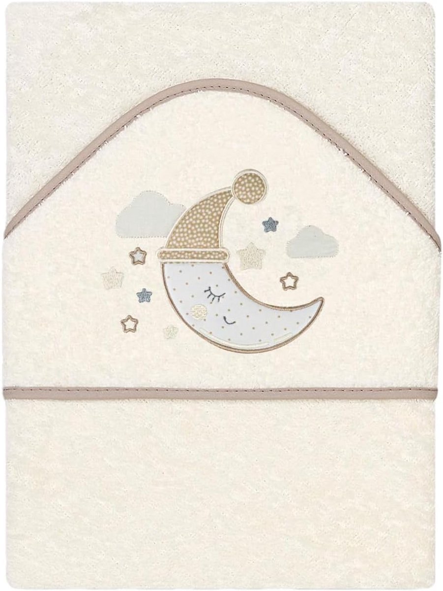 Zachte Katoenen Badhanddoek met Capuchon voor Baby en Peuter - 100x100 cm Beige Maan Design