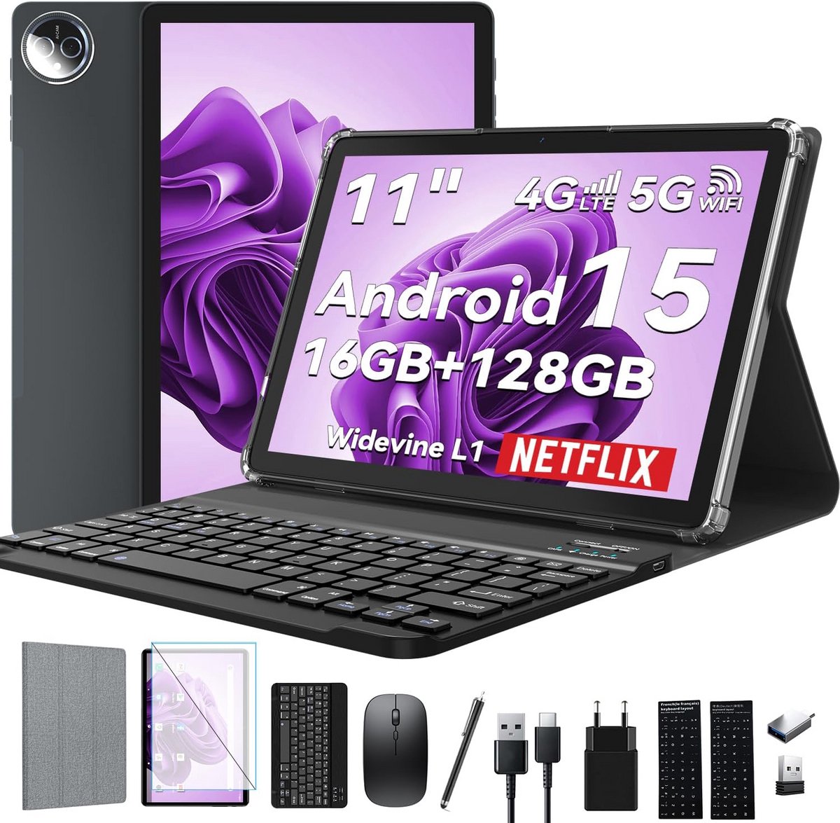 11 Inch Android Tablet met Toetsenbord, 4G LTE en Pen & Muis
