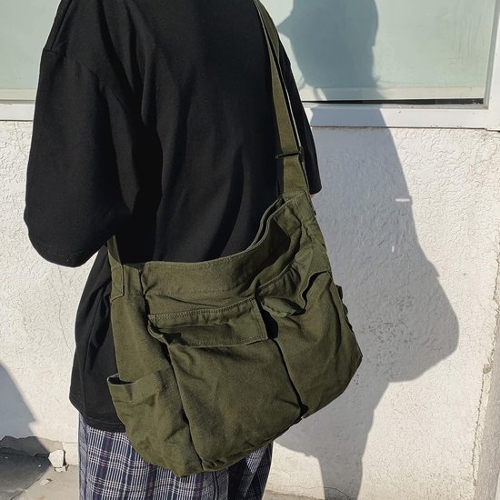 Sumleno Canvas Messenger Bag, canvas schoudertas voor dames, legergroen, L, Militair Groen, Large Sumleno Canvas Messenger Bag, canvas schoudertas voor dames, legergroen, L, Militair Groen, Large
