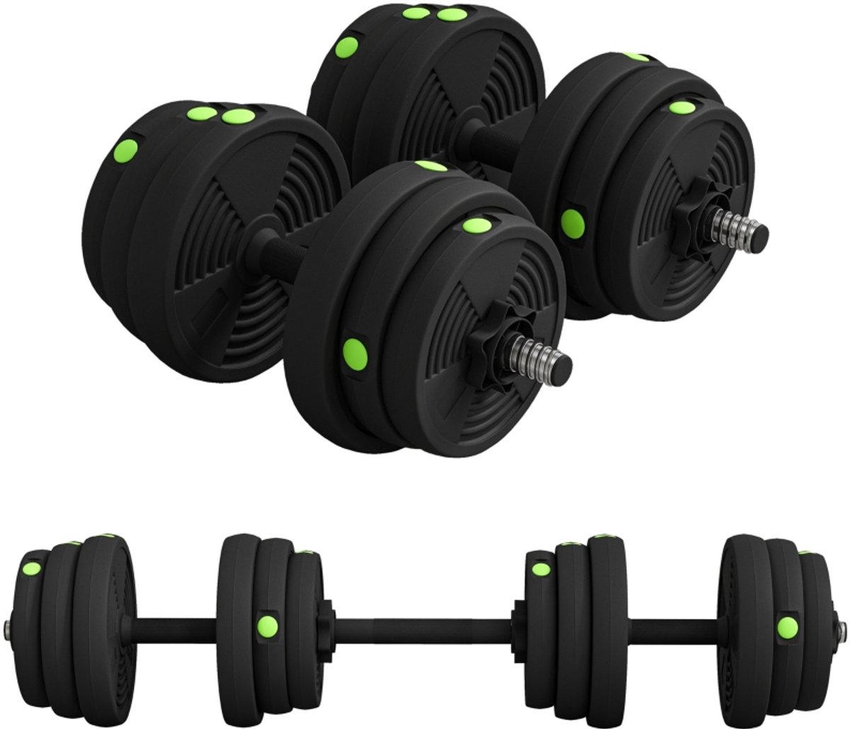 2-in-1 Hantel Set - Langhantel & Kurzhantel - 25 kg - Rutschfest - Zwart/Groen