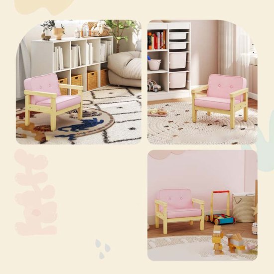 Kinderbank Fauteuil 46,5x44x45 cm Roze Stevig en duurzaam houten frame Zachte ribfluweelstructuur Schuimvulling Comfortabel om te rusten en te lezen Geschikt voor kinderkamer en speelruimte 46,5x44x45 cm Roze van Merkloos — afbeelding 2